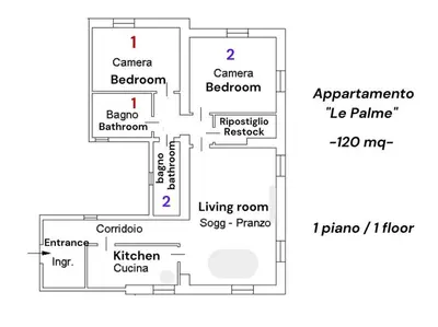 Planimetria di -Piazza Mazzini- 120 mq - 2 camere - 2 bagni e Garage